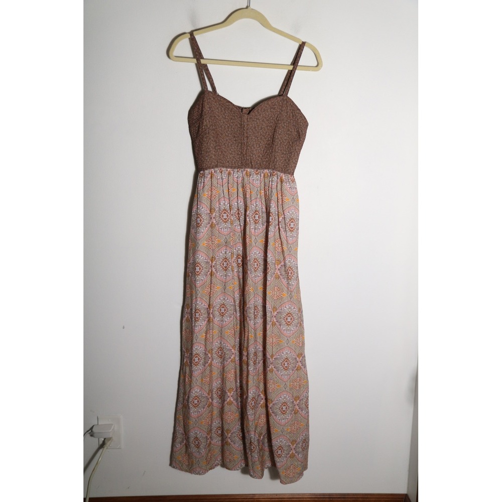 Current Air Mixed Print Maxi Dress Womens Medium Boho Whimsy Strapless Brown